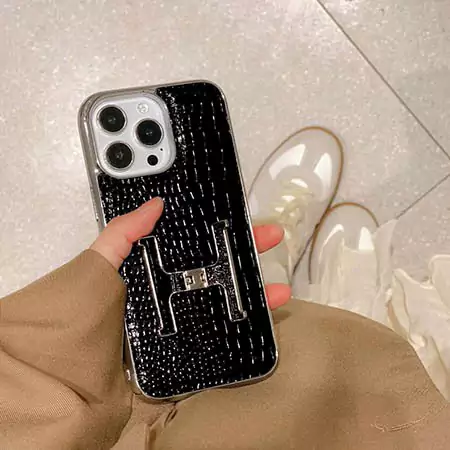 Hermes クロコ柄 iphone16スマホケース エルメス ブラケット付き iphone16proケース hermesコピー 高級感SC23050333