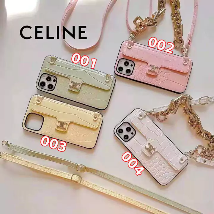 トレンドのクロコダイル風 セリーヌ Celine iPhone 16 Pro Max ケース 斜挎式 背带付き 高級挿カード・小銭入れ 女神風 防水バックスタイル